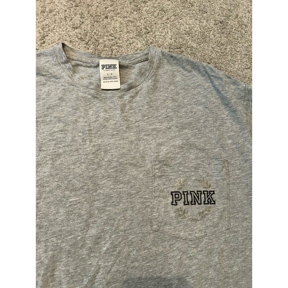 PINK Victoria Secret gray tshirt with black and silver bling‎ LOGO sequins - Picture 3 of 5